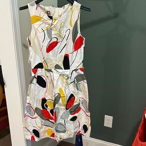Anne Klein Abstract Print Midi Dress - Red, Yellow, Black, Gray